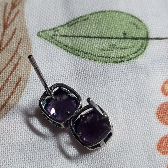 Amethyst Sterling Silver Square Studs - Picture 4 of 6